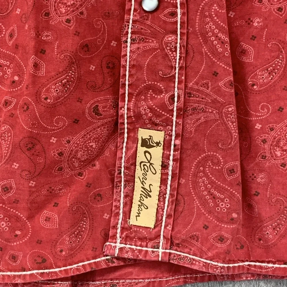Larry Mahan Red Paisley Men's XL Cowboy Collection Pearl Snap Shirt 100% Cotton - Picture 7 of 11